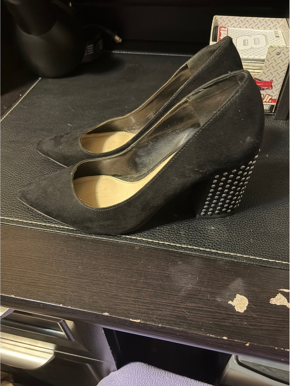 Jessica Simpson Black Suede Studded Block Heel Pumps Size 6.5